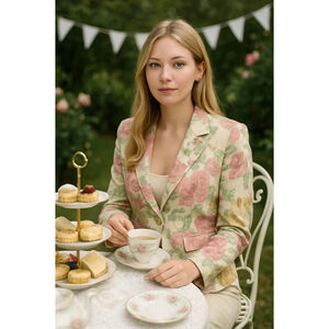 Vintage America Womens Floral Blazer Cottagecore Eclectic Garden Girl Sz Lg Pink